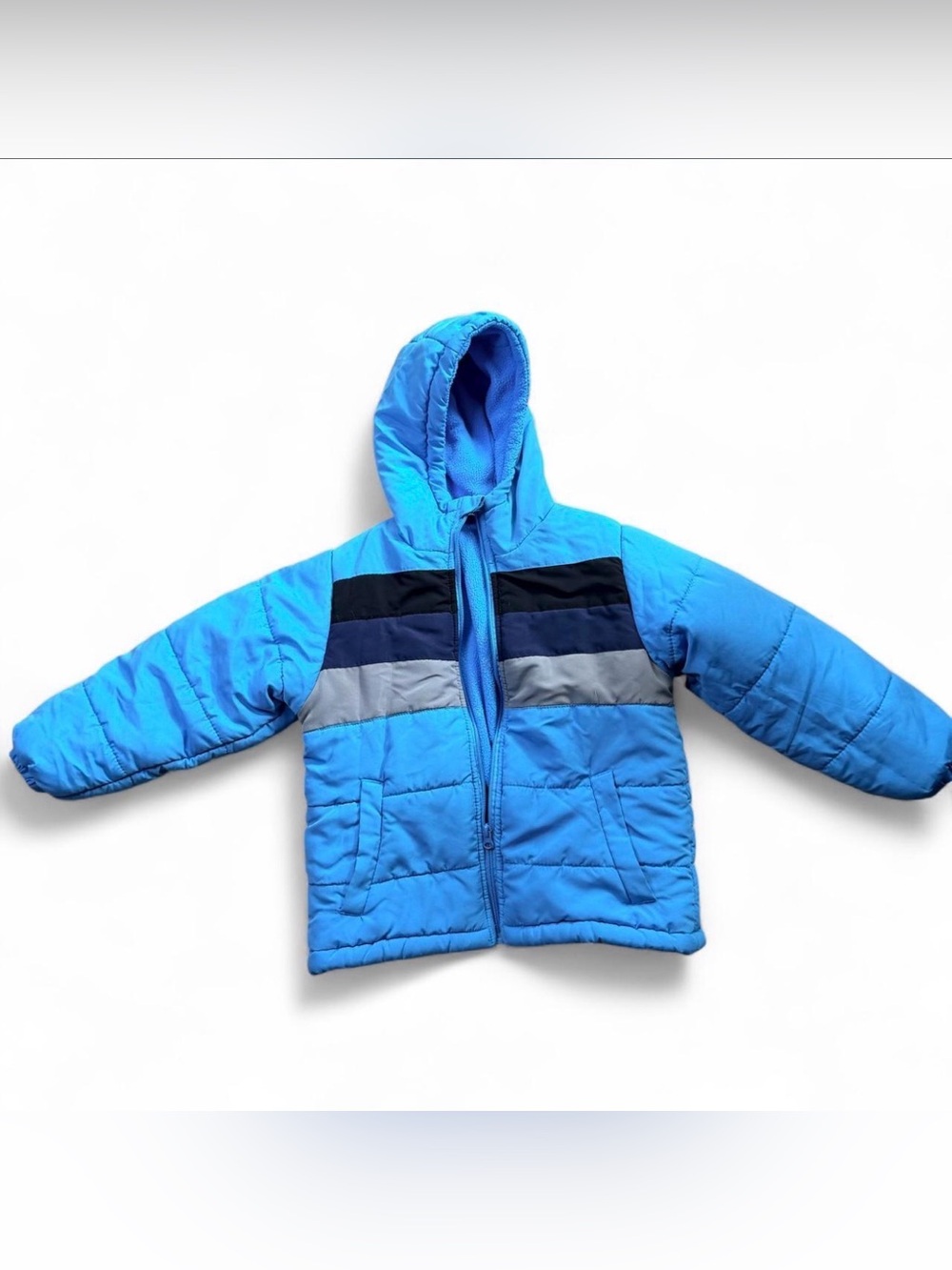 Kids Bright Blue Hooded Puffer Jacket with Stripe Detail